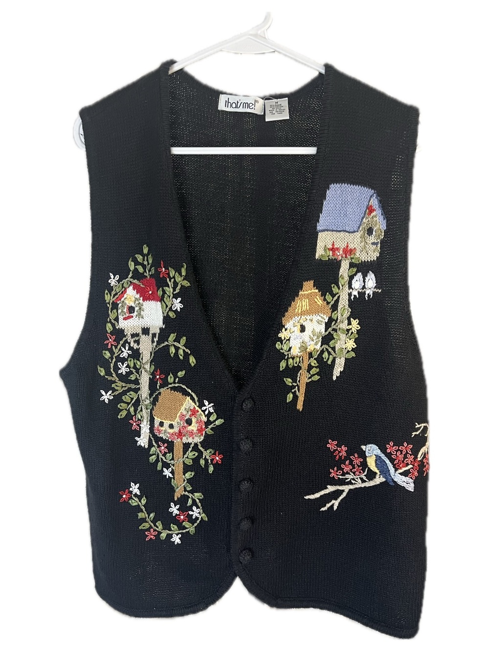 Vintage 90’s Cottagecore V-Neck Birdhouses Embroidered Sweater Vest